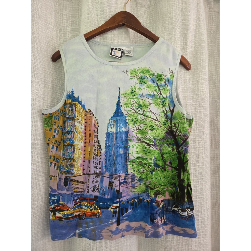 Vintage Take Two All Over Print Tank Top NY Empire State Size XL NEW Y2K